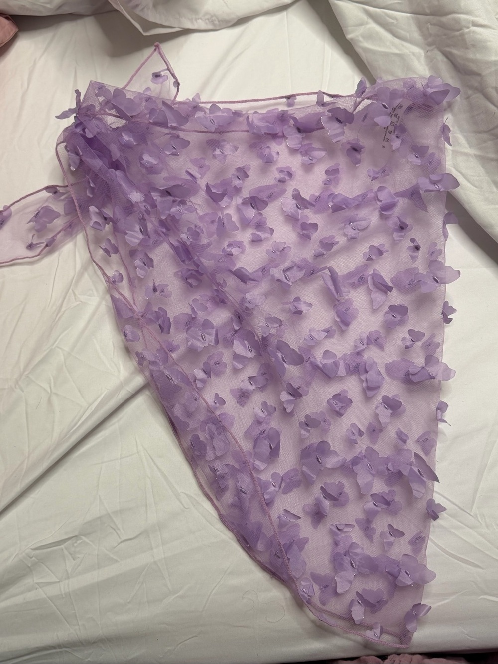 Lilac Sheer Floral Appliqué Sarong swim wrap